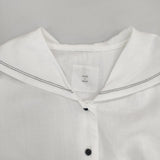 ROBE de PEAU ラミーリネン グランド セーラーカラー ブラウス シャツ ホワイト レディース ローブデポー【中古】6-0425S∞