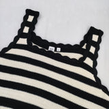 GAP ワイドボーダー ニット コットン XL ベスト オフホワイト ブラック レディース ギャップ【中古】5-1229M∞