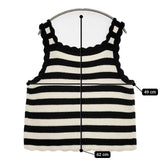 GAP ワイドボーダー ニット コットン XL ベスト オフホワイト ブラック レディース ギャップ【中古】5-1229M∞