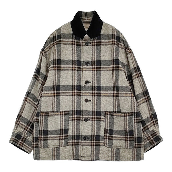 nest Robe コットンヘビーツイルチェックシャツジャケット 01233-1027 定価46200円 23AW グレー レディース ネストローブ【中古】5-0926T♪