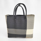 Letra メルカドバッグ ダブルハンドル かごバッグ ブラック オフホワイト レディース レトラ【中古】6-0214M◎