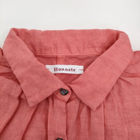 Honnete ハーフスリーブリネンギャザーブラウス 定価30800円 ブラウス シャツ 25SS ピンク レディース オネット【中古】5-0926S♪