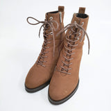 卑弥呼 HIMIKO 撥水ヌバックレザーレースアップ 定価36300円 24cm ブーツ ブラウン レディース 卑弥呼【中古】6-0127G◎