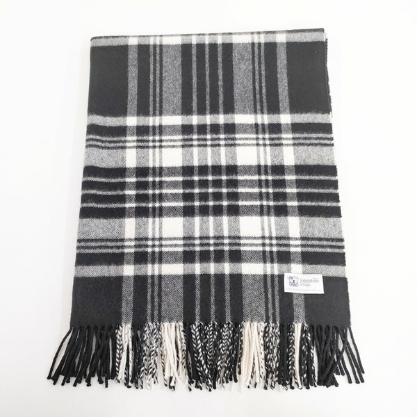 JOHNSTONS OF ELGIN チェック カシミヤ 大判 マフラー ストール ブラック ホワイト レディース ジョンストンズオブ エルガン【中古】5-1014T◎