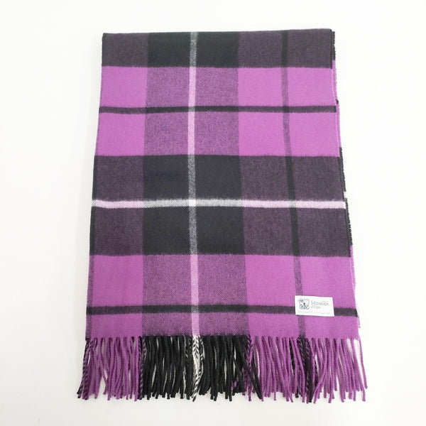 JOHNSTONS OF ELGIN チェック カシミヤ 大判 マフラー ストール パープル ブラック レディース ジョンストンズオブ エルガン【中古】5-1014T◎