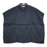 fog linen work リトアニア製 リネン ワイド ノースリーブ 比翼ボタン ブラウス シャツ ネイビー レディース フォグリネンワーク【中古】6-0425S∞
