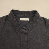 fog linen work リトアニア製 リネン ワイド ノースリーブ 比翼ボタン ブラウス シャツ ネイビー レディース フォグリネンワーク【中古】6-0425S∞