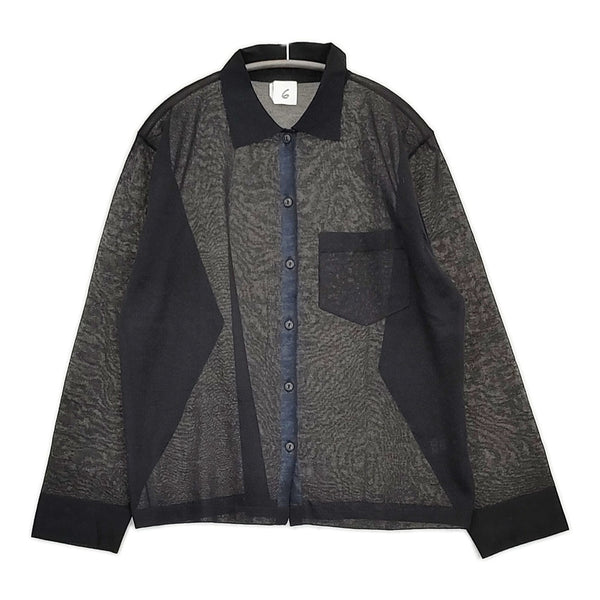 ROKU 6 BEAUTY&YOUTH シアーカラーポイントニットシャツカーディガン 25SS ブラック レディース ロクビューティアンドユース【中古】5-0930M♪