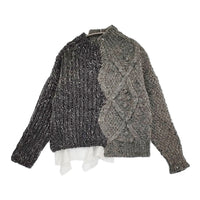 gasa 戯れ レース付きアシンメトリーセーター 定価110000円 13233-12109 ケーブル セーター ニット 23AW グレー レディース ガサ【中古】5-0930T♪