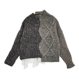 gasa 戯れ レース付きアシンメトリーセーター 定価110000円 13233-12109 ケーブル セーター ニット 23AW グレー レディース ガサ【中古】5-0930T♪