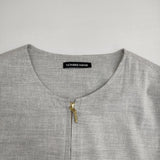 nombre impair ポリレーヨン麻 ノーカラー ジャケット ブルゾン グレー レディース ノンブルアンペール【中古】5-1220M∞