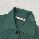 qualite シャツ衿リブカーディガン 定価19800円 32450041004 ロング カーディガン グリーン レディース カリテ【中古】6-0201M∞