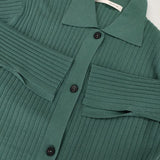qualite シャツ衿リブカーディガン 定価19800円 32450041004 ロング カーディガン グリーン レディース カリテ【中古】6-0201M∞