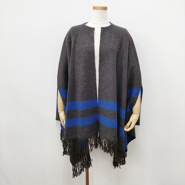 45R/45rpm 縮絨フロートニットのポンチョ 定価59400円 サイズ0 ポンチョ チャコールグレー ブルー レディース フォーティーファイブアールピーエム【中古】5-1030T◎