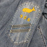 45R/45rpm 麦サテン×チノの908ヨットマンシャツ（インディゴ加工）クジラ刺繍 サイズ4 定価47300円 長袖シャツ ブルー メンズ フォーティーファイブアールピーエム【中古】6-0125M∞