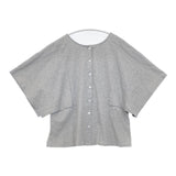 TUTIE コットン天竺ジャージフレアスリーブプルオーバー 定価12980円 バックボタン 半袖Ｔシャツ カットソー グレー レディース ツチエ【中古】6-0429S∞