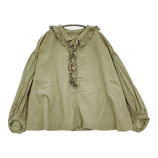 nest Robe UPCYCLELINO 近江晒しフラワーカラーブラウス 定価25300円 フリル ギャザー 24SS グリーン レディース ネストローブ【中古】5-0930M♪