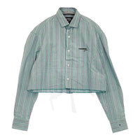 HOMME girls オムガールズ Ron Herman 別注 クロップドシャツ カットオフ ストライプ 長袖シャツ 25SS グリーン レディース【中古】5-1001M♪
