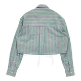 HOMME girls オムガールズ Ron Herman 別注 クロップドシャツ カットオフ ストライプ 長袖シャツ 25SS グリーン レディース【中古】5-1001M♪