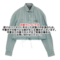 HOMME girls オムガールズ Ron Herman 別注 クロップドシャツ カットオフ ストライプ 長袖シャツ 25SS グリーン レディース【中古】5-1001M♪