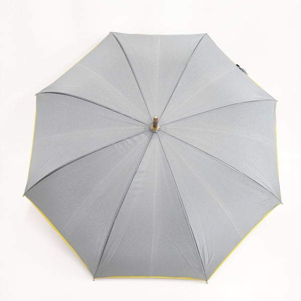 イイダ傘店 晴雨兼用 65cm オーダーメイド品 長傘 無地 傘 グレー イエロー レディース イイダ傘店【中古】5-1021G◎