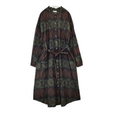 AFRICL アフリクル コットン 総柄 ベルト付き ワンピース グリーン ブラウン ブラック レディース【中古】5-1221M∞