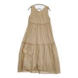 three dots Feather lawn dress フェザーローンドレス 定価36300円 サイズS ノースリーブ ワンピース ベージュ レディース スリードッツ【中古】6-0324S♪