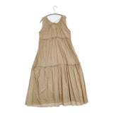 three dots Feather lawn dress フェザーローンドレス 定価36300円 サイズS ノースリーブ ワンピース ベージュ レディース スリードッツ【中古】6-0324S♪