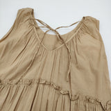 three dots Feather lawn dress フェザーローンドレス 定価36300円 サイズS ノースリーブ ワンピース ベージュ レディース スリードッツ【中古】6-0324S♪