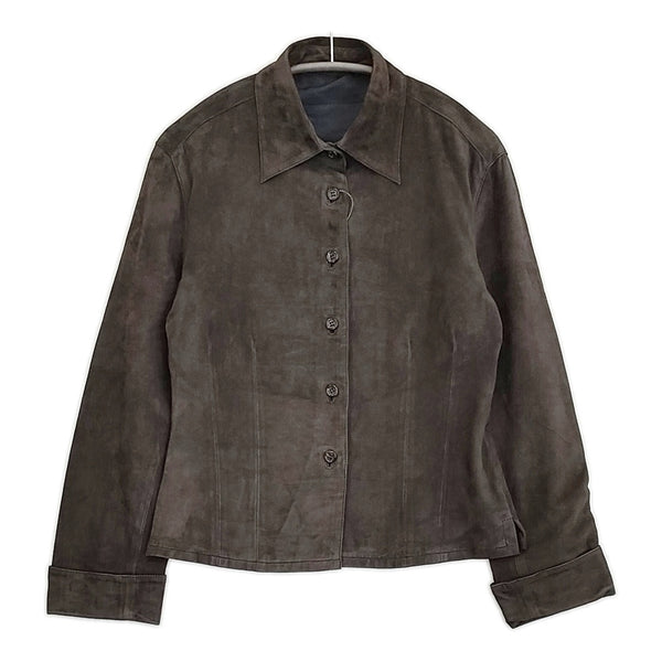MARGARET HOWELL 牛革 スウェード MH-308461 イギリス製 シャツ ジャケット ブラウン レディース マーガレットハウエル【中古】5-1108T♪