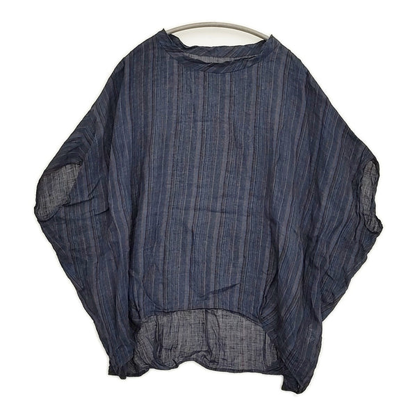 gungendo もみほぐし麻縞 プルオーバー朝顔（あさがお） 定35200円 25102802 のうこん ブラウス 25SS ネイビー レディース 群言堂【中古】5-1001S♪