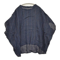 gungendo もみほぐし麻縞 プルオーバー朝顔（あさがお） 定35200円 25102802 のうこん ブラウス 25SS ネイビー レディース 群言堂【中古】5-1001S♪