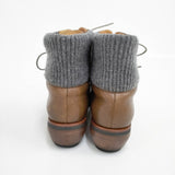 mina perhonen maki レースアップブーツ 38サイズ 定価73000円 牛革 レザー リブ カシミヤ ブーツ ブラウン レディース ミナペルホネン【中古】5-1021T◎