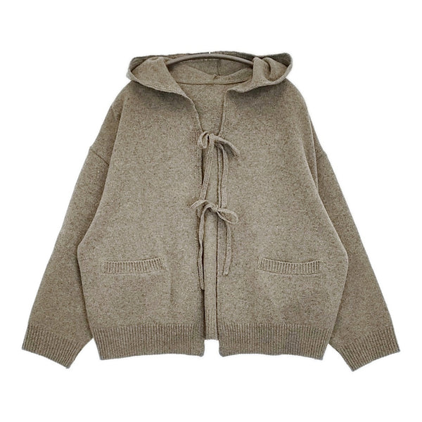 nest Robe パウダーWフードリボンカーディガン 定価35200円 ウールニット カーディガン 24AW グレー レディース ネストローブ【中古】5-1031T♪