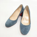 Christian Louboutin スウェード スエードチャンキーヒール パンプス 35 パンプス ブルーグレー レディース クリスチャンルブタン【中古】6-0119G◎