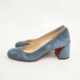 Christian Louboutin スウェード スエードチャンキーヒール パンプス 35 パンプス ブルーグレー レディース クリスチャンルブタン【中古】6-0119G◎