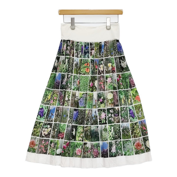 agnes b. 新品 Instagram fleurs フォトプリントギャザーロングスカート 2 25SS ホワイト グリーン レディース アニエスベー【中古】5-1001M♪