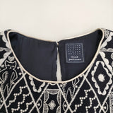 mina perhonen symphony xa3669 サイズ38 刺繍 エンブロイダリー ウール ノースリーブ ワンピース ネイビー ホワイト レディース ミナペルホネン【中古】5-1128T♪