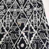 mina perhonen symphony xa3669 サイズ38 刺繍 エンブロイダリー ウール ノースリーブ ワンピース ネイビー ホワイト レディース ミナペルホネン【中古】5-1128T♪