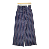 THE IRON R91002-02 ストライプ 編み上げ ワイド コットンリネン パンツ ネイビー レディース アイロン【中古】5-1215G∞