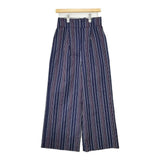 THE IRON R91002-02 ストライプ 編み上げ ワイド コットンリネン パンツ ネイビー レディース アイロン【中古】5-1215G∞