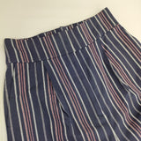 THE IRON R91002-02 ストライプ 編み上げ ワイド コットンリネン パンツ ネイビー レディース アイロン【中古】5-1215G∞