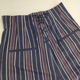 THE IRON R91002-02 ストライプ 編み上げ ワイド コットンリネン パンツ ネイビー レディース アイロン【中古】5-1215G∞