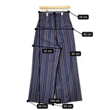 THE IRON R91002-02 ストライプ 編み上げ ワイド コットンリネン パンツ ネイビー レディース アイロン【中古】5-1215G∞