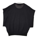 sacra ウール フレンチスリーブニット ベスト 半袖 セーター ニット ブラック レディース サクラ【中古】5-1129T∞