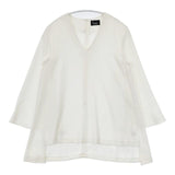 hue DAY TO EVENING ヒューデイトゥイブニング Vネック プルオーバー ベルスリーブ ブラウス シャツ オフホワイト レディース【中古】6-0330M∞