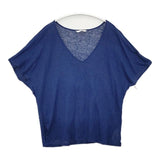 three dots CW1131 リネン アメリカ製 Vネック 半袖Ｔシャツ カットソー ブルー レディース スリードッツ【中古】6-0502S∞
