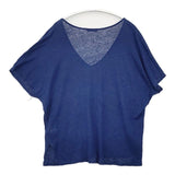three dots CW1131 リネン アメリカ製 Vネック 半袖Ｔシャツ カットソー ブルー レディース スリードッツ【中古】6-0502S∞