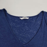 three dots CW1131 リネン アメリカ製 Vネック 半袖Ｔシャツ カットソー ブルー レディース スリードッツ【中古】6-0502S∞
