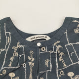 mina perhonen garden patchwork ws1891 刺繍 サイズ36 ブラウス シャツ ブルーグレー レディース ミナペルホネン【中古】6-0324S♪